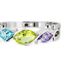 Lemon Citrine, Blue Topaz and Amethyst Silver Bangle - CB0021MU