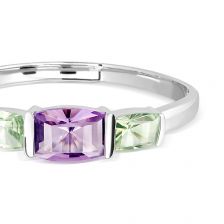 Amethyst and Green Prasiolite Silver Bangle - CB0531AM