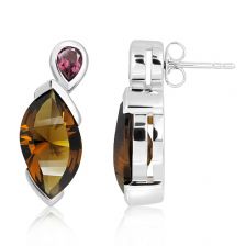 Cognac Quartz Silver Stud Earrings - CE0023CG