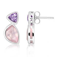 Rose Quartz Silver Stud Earrings - CE5131RS