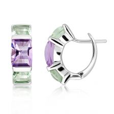 Amethyst and Green Prasiolite Silver Huggie Earrings - CE0531AM