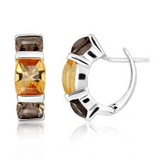 Citrine and Smoky Quartz Silver Huggie Earrings - CE0531GC