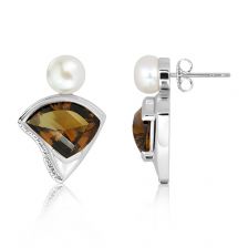 Cognac Quartz and Pearl Silver Limited Earrings - CE0941CG