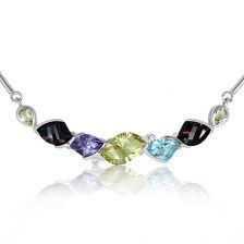 Lemon Citrine, Blue Topaz and Amethyst Silver Necklace - CN0021MU