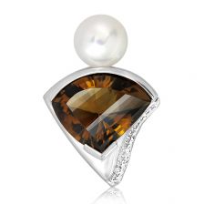 Cognac Quartz and Pearl Silver Limited Pendant - CP0941CG