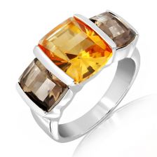 Citrine and Smoky Quartz Silver Ring - CR0531GC