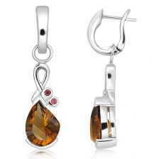 Cognac Quartz Silver Hook Earrings - PE0706CG