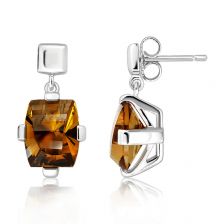 Cognac Quartz Silver Stud Earrings - PE0772CG
