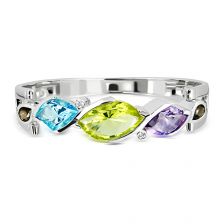 Lemon Citrine, Blue Topaz and Amethyst Silver Bangle - CB0021MU