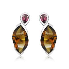 Cognac Quartz Silver Stud Earrings - CE0023CG