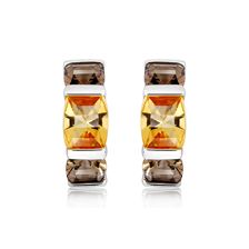 Citrine and Smoky Quartz Silver Huggie Earrings - CE0531GC