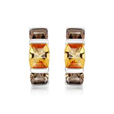 Citrine and Smoky Quartz Silver Huggie Earrings - CE0531GC