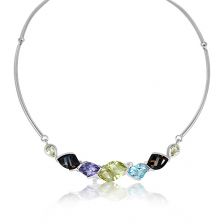 Lemon Citrine, Blue Topaz and Amethyst Silver Necklace - CN0021MU