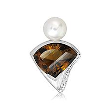 Cognac Quartz and Pearl Silver Limited Pendant - CP0941CG