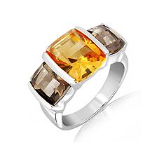 Citrine and Smoky Quartz Silver Ring - CR0531GC