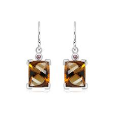 Cognac Quartz Silver Hook Earrings - PE0767CG